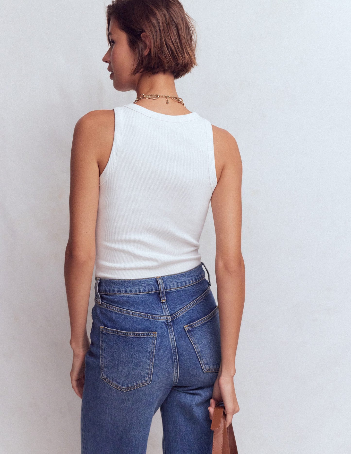 Ribbed Cotton Vest-White