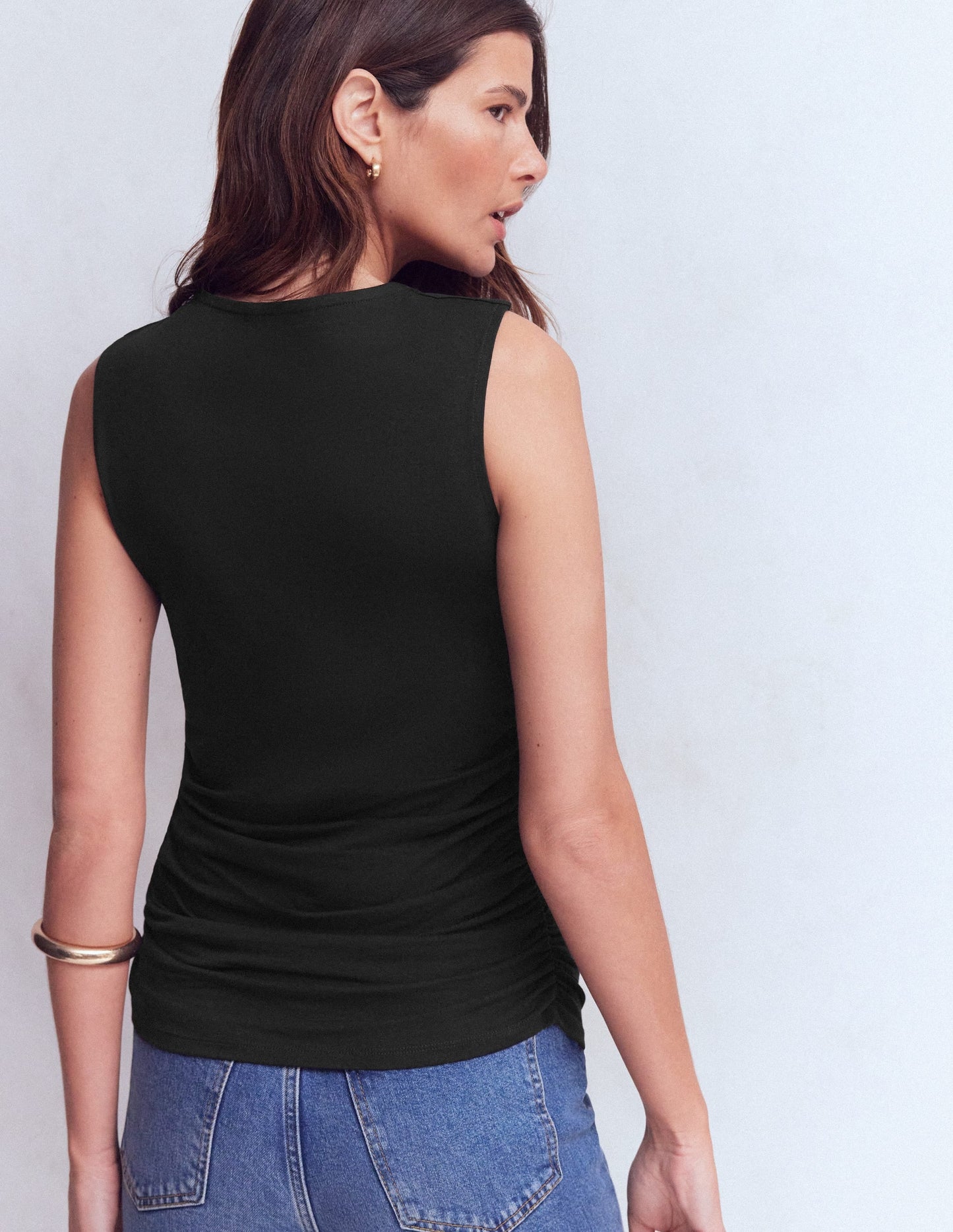 Tia Sleeveless Ruch Jersey Top-Black