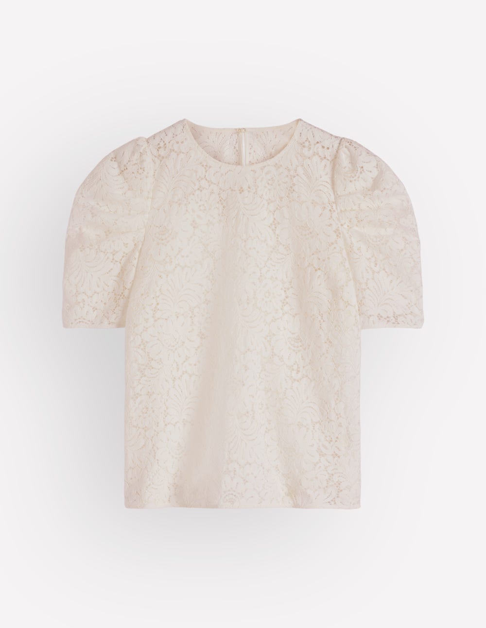 Pleat Sleeve Lace T-shirt-Ivory