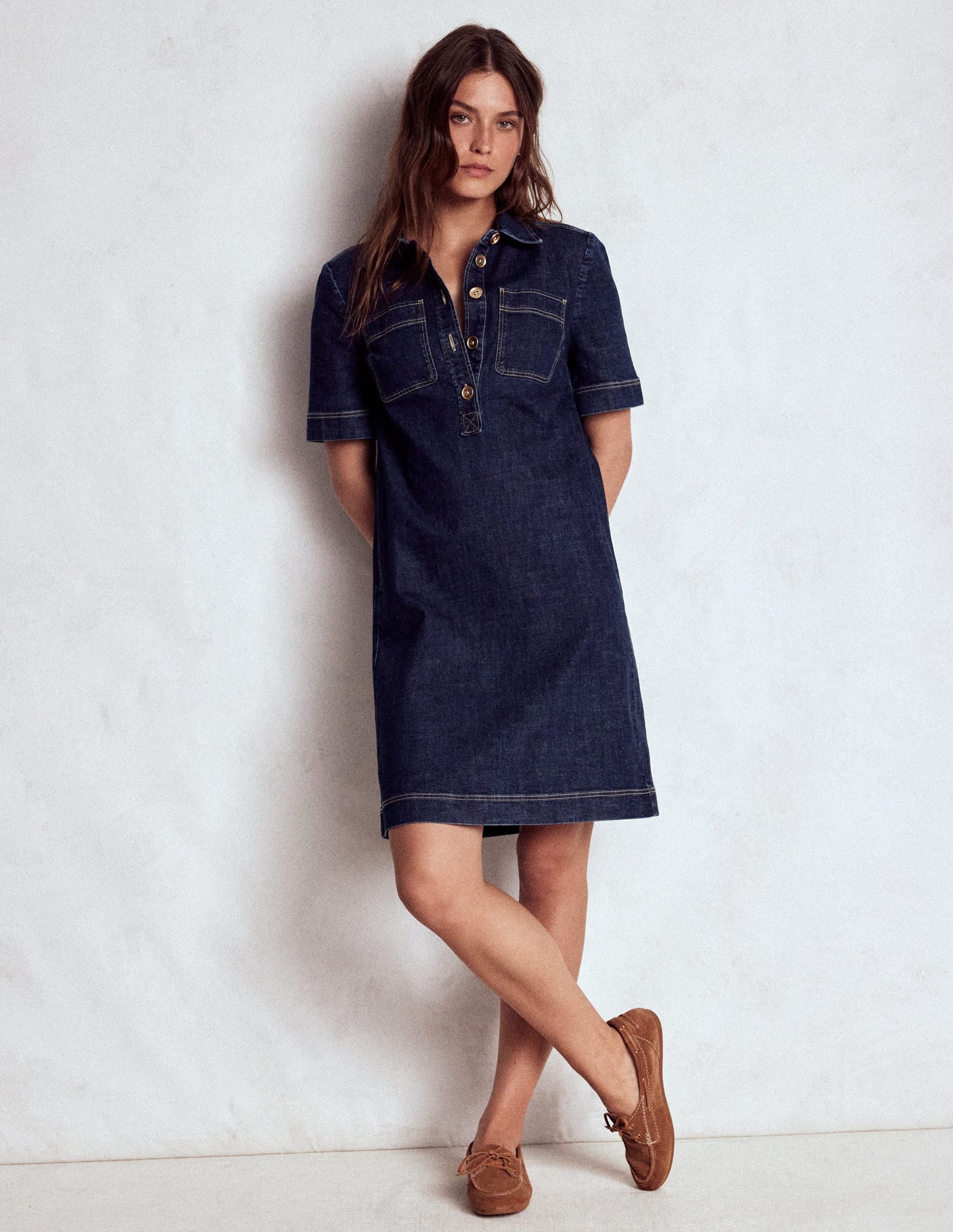 Zia Pocket Shift Dress-Dark Indigo