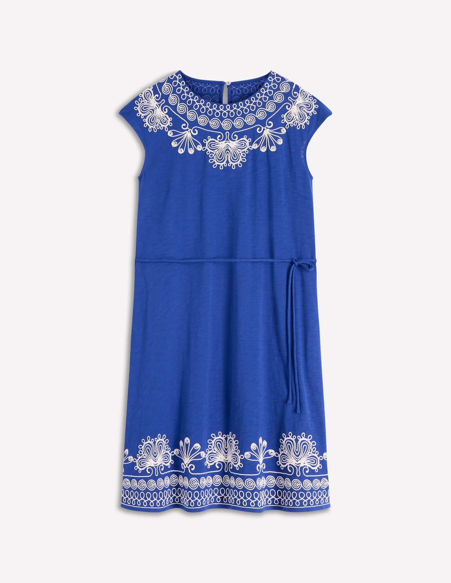 Embroidered Jersey Short Dress-Bright Blue