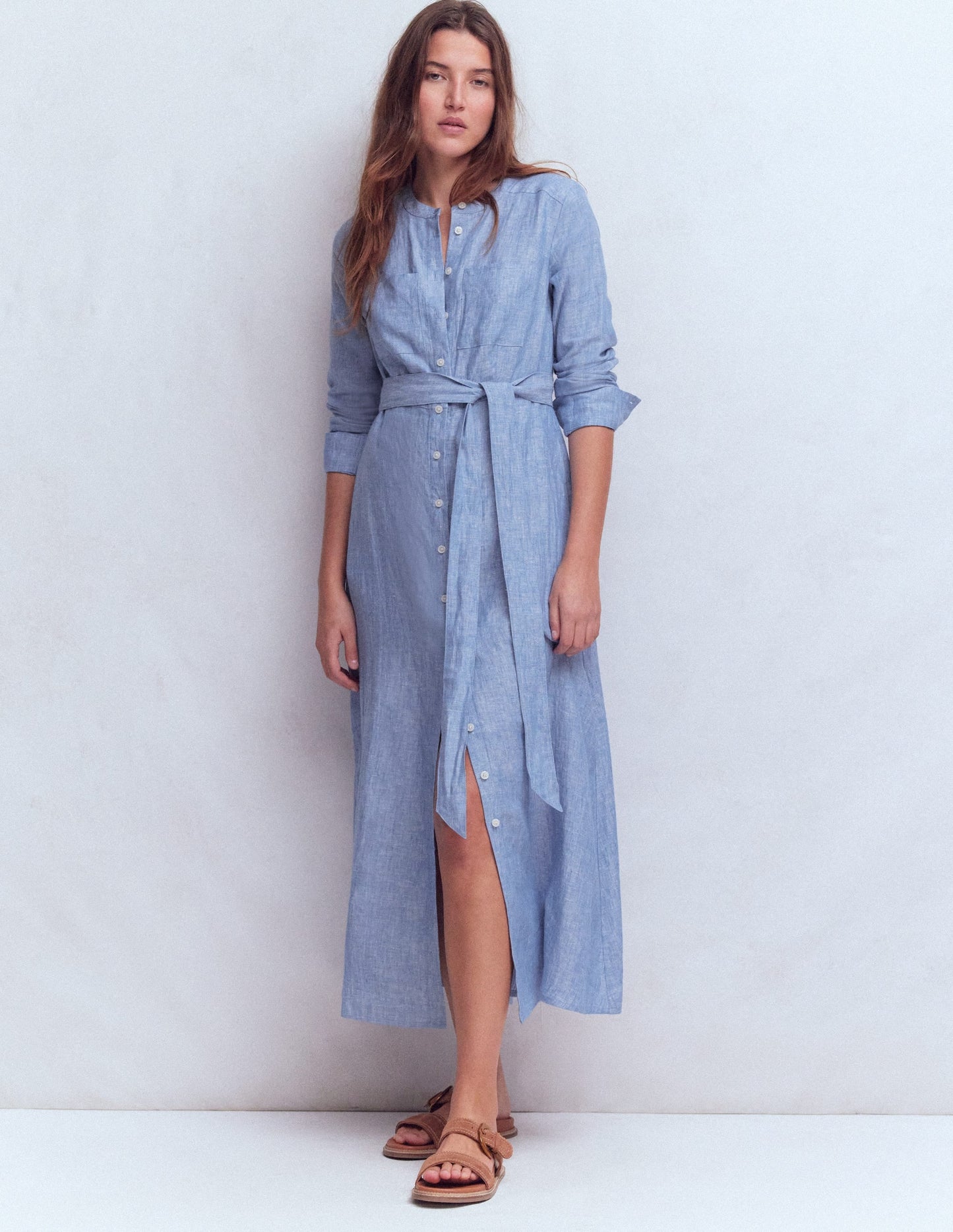 Mollie Linen Midi Dress-Chambray