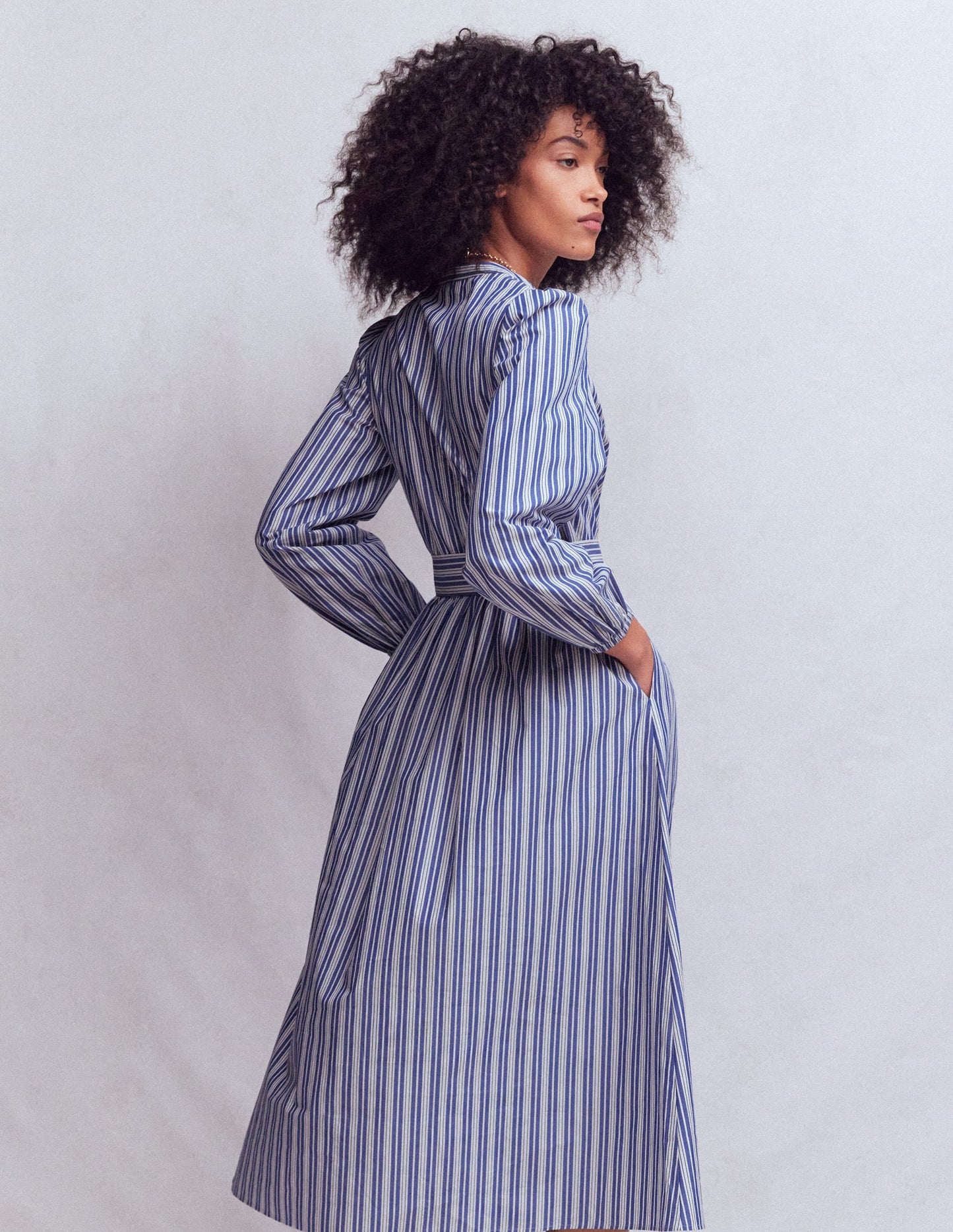 Cary Cotton Midi Dress-Bright Blue Varigated Stripe
