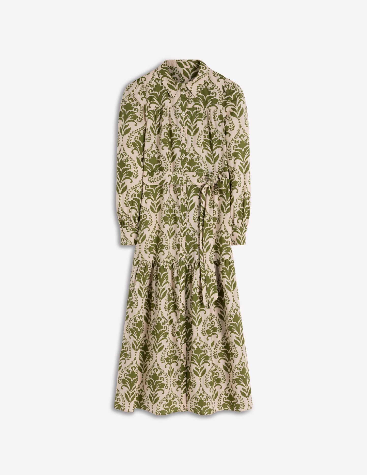 Ellie Cotton Maxi Shirt Dress-Green Decorative Lattice