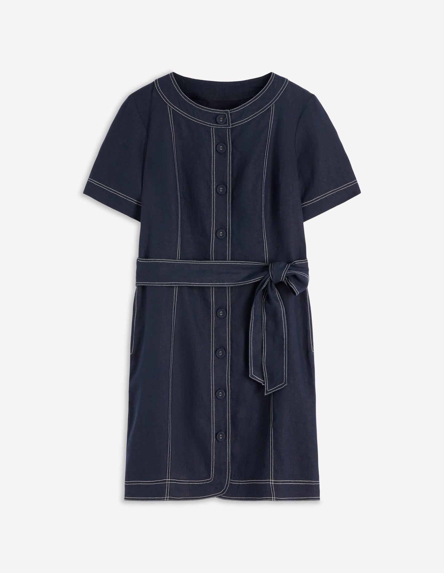 Callie Linen Short Dress-Navy