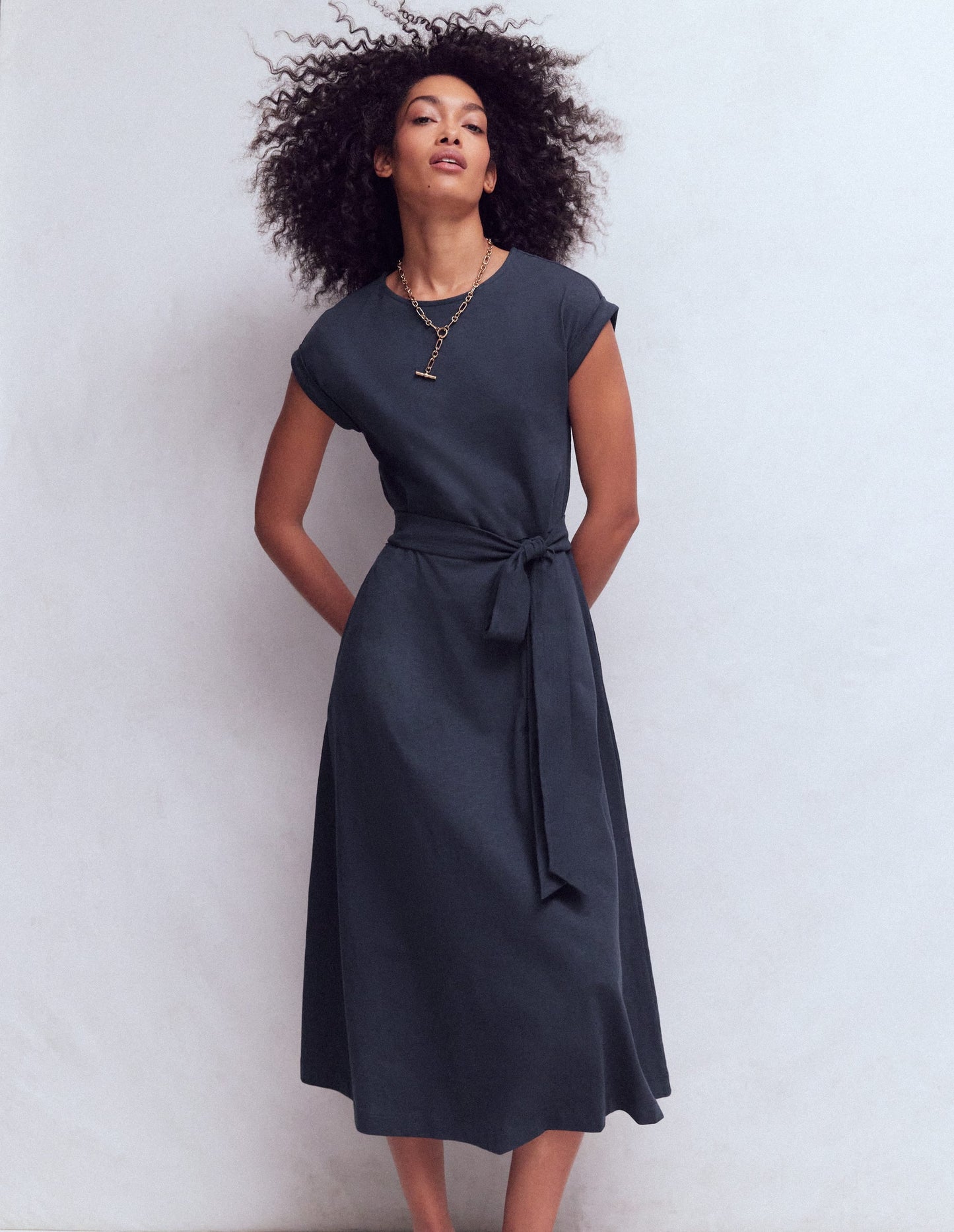 Eve Jersey Midi Dress-Navy