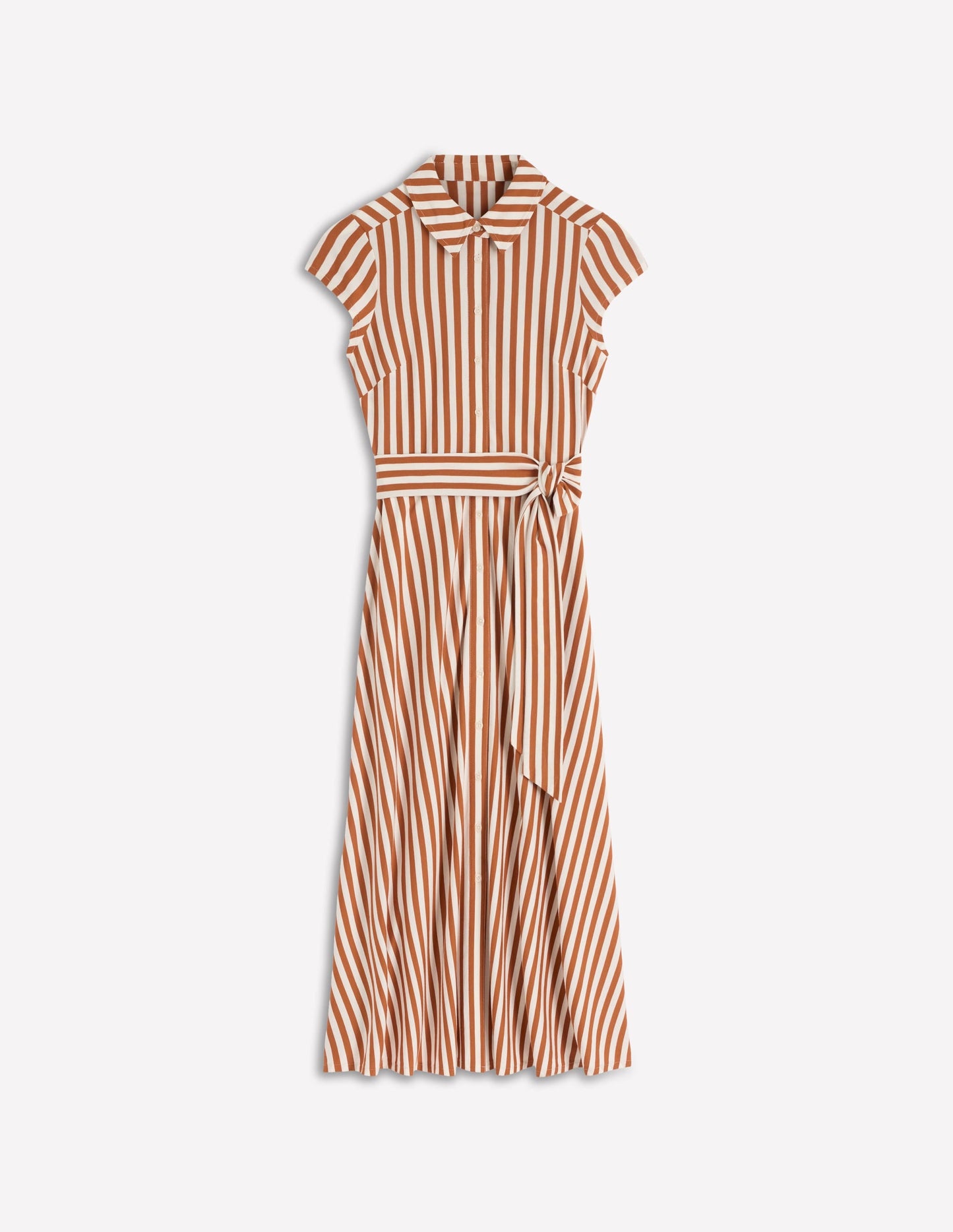 Marcia Jersey Shirt Dress-Cognac and Ivory Stripe