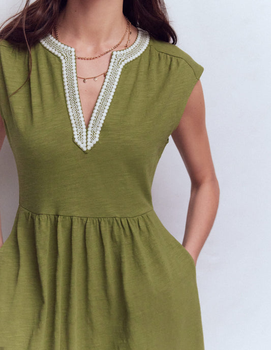 May Embroidered Short Dress-Olive