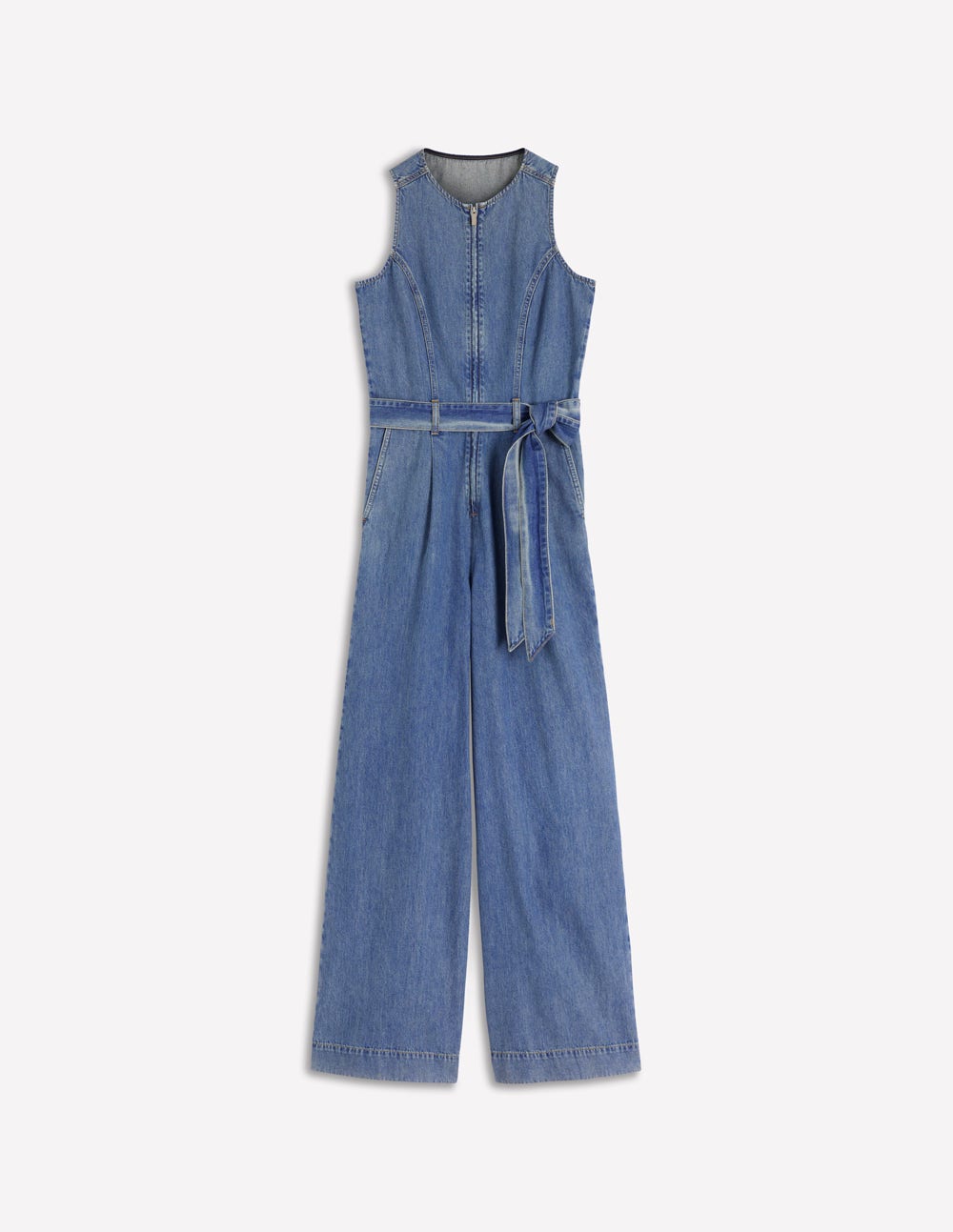 Sleeveless Denim Jumpsuit-Mid Vintage Wash