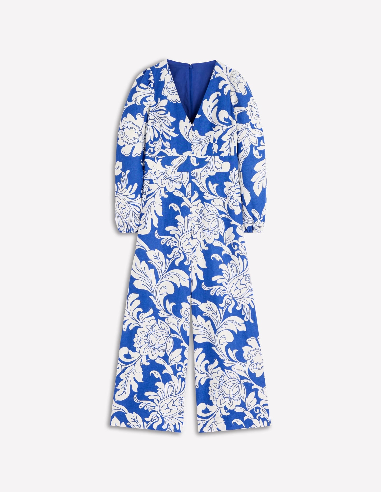 Lola Linen Jumpsuit-Blue Botanical Flourish Mono