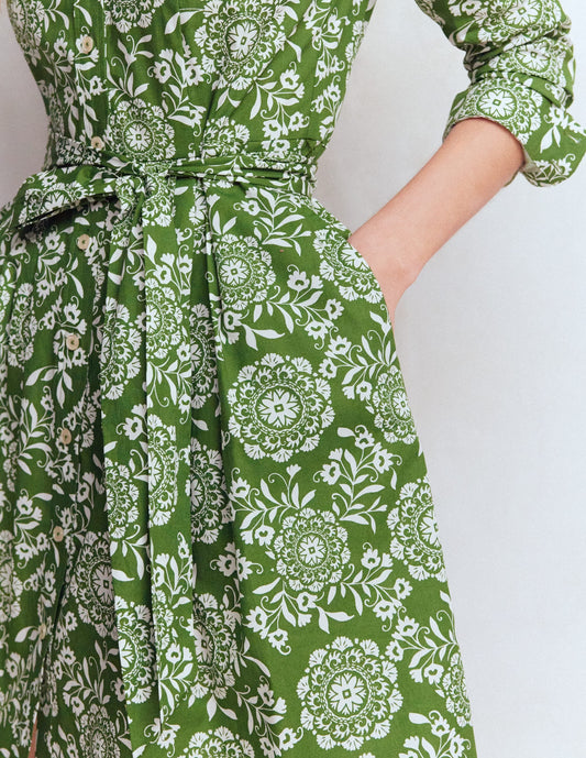 Alexa Long Sleeve Short Dress-Green, Decorative Blossom