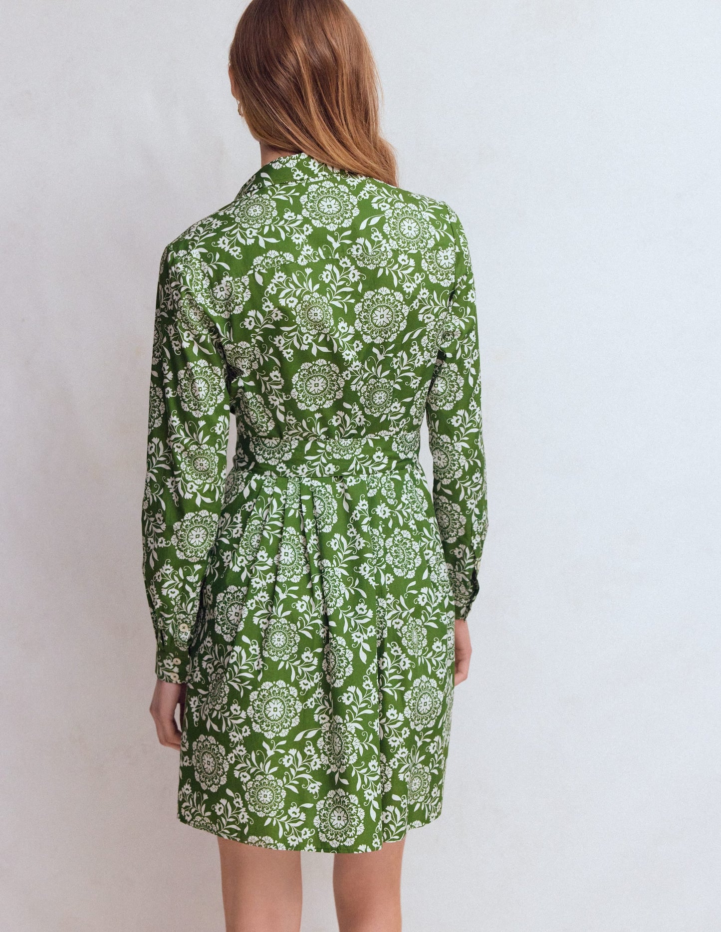 Alexa Long Sleeve Short Dress-Green, Decorative Blossom