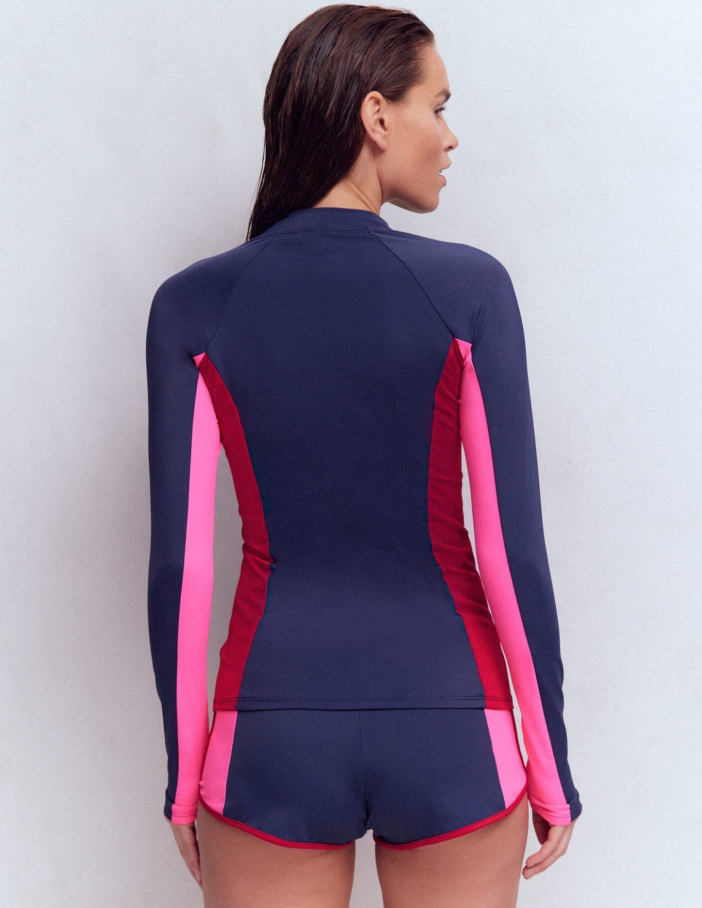 Long Sleeve Rash Guard Top-Navy Colourblock