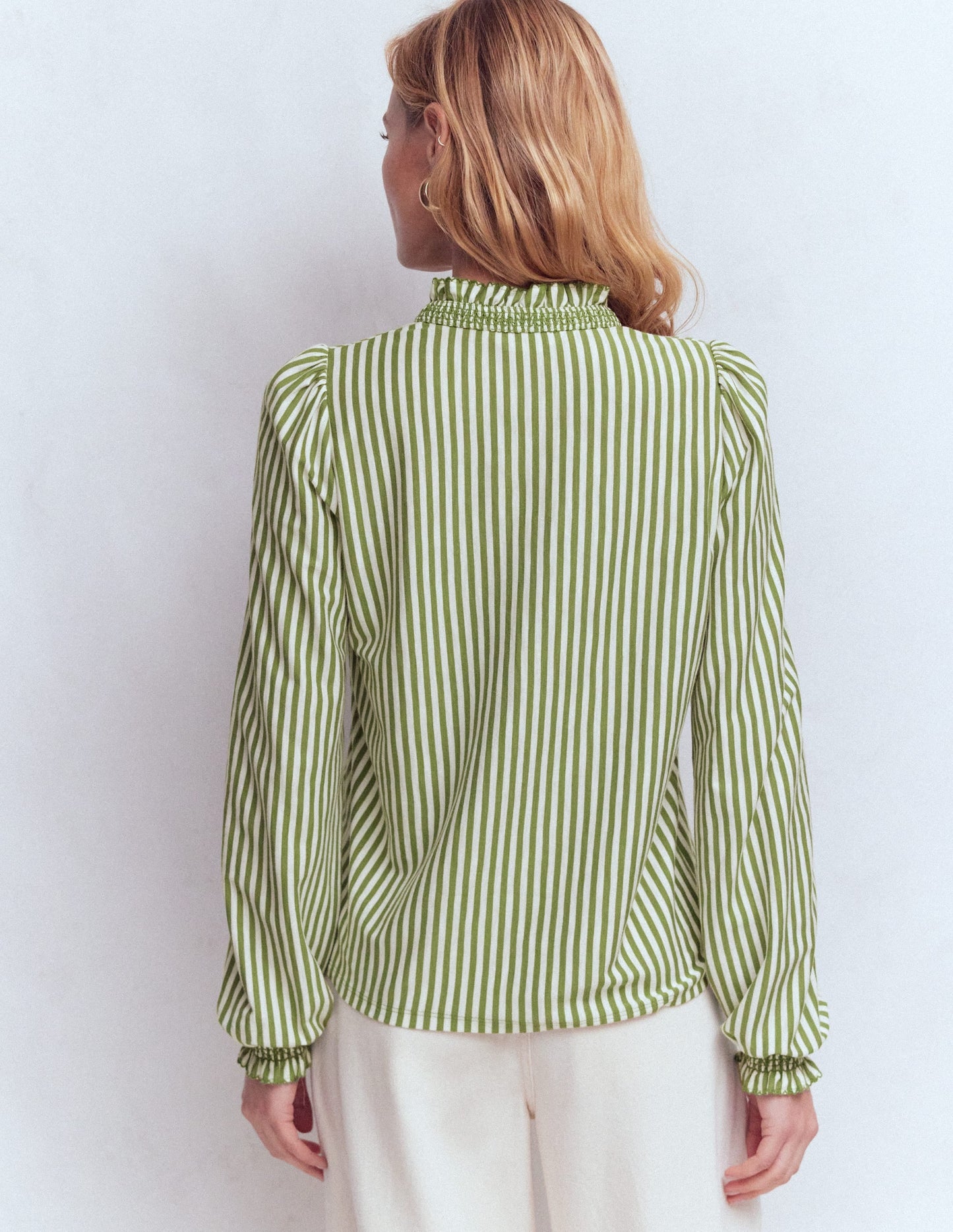 Effie Smocked Detail Shirt-Dill Stripe