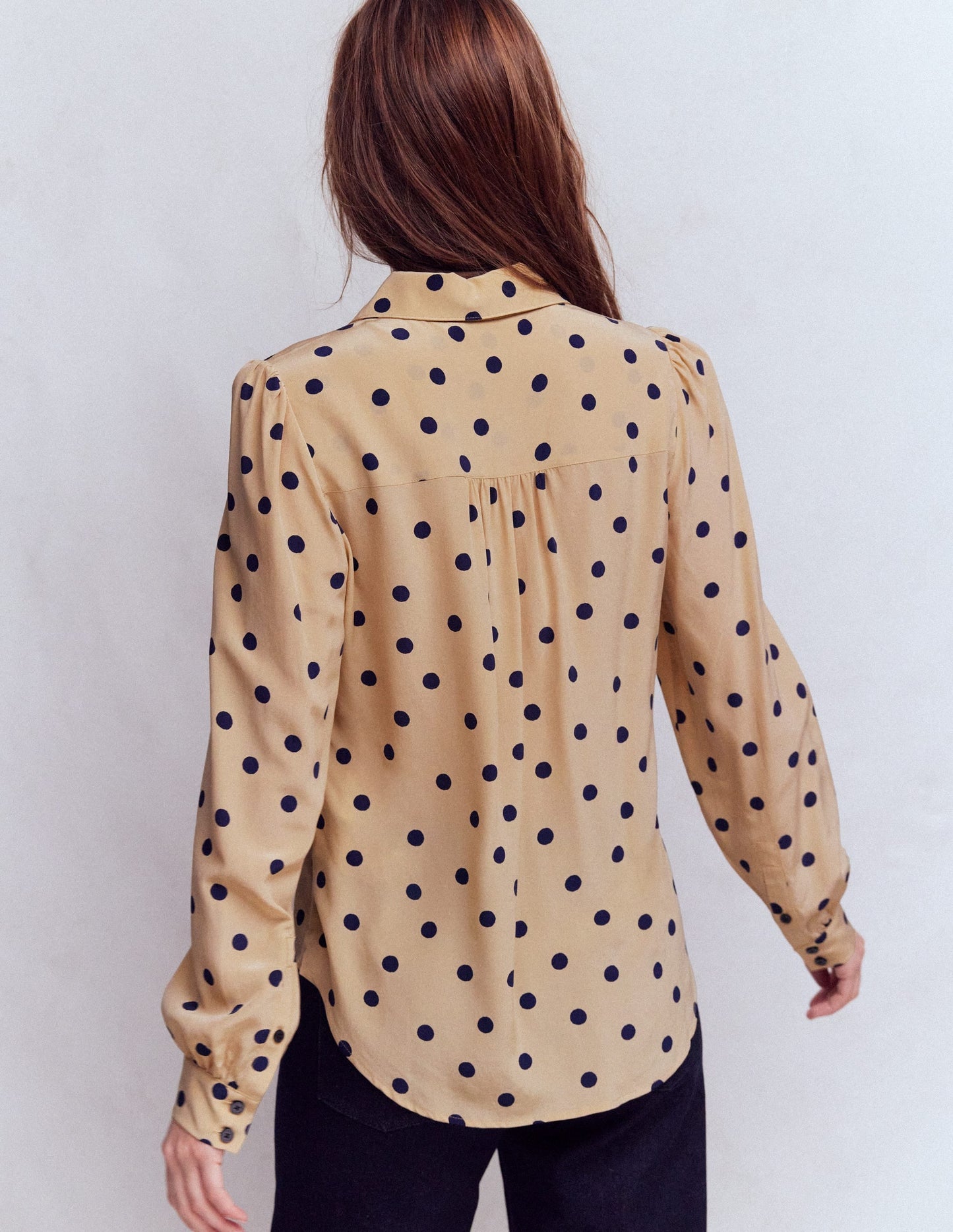 Sara Silk Shirt-Sand, Painted Dot Spaced