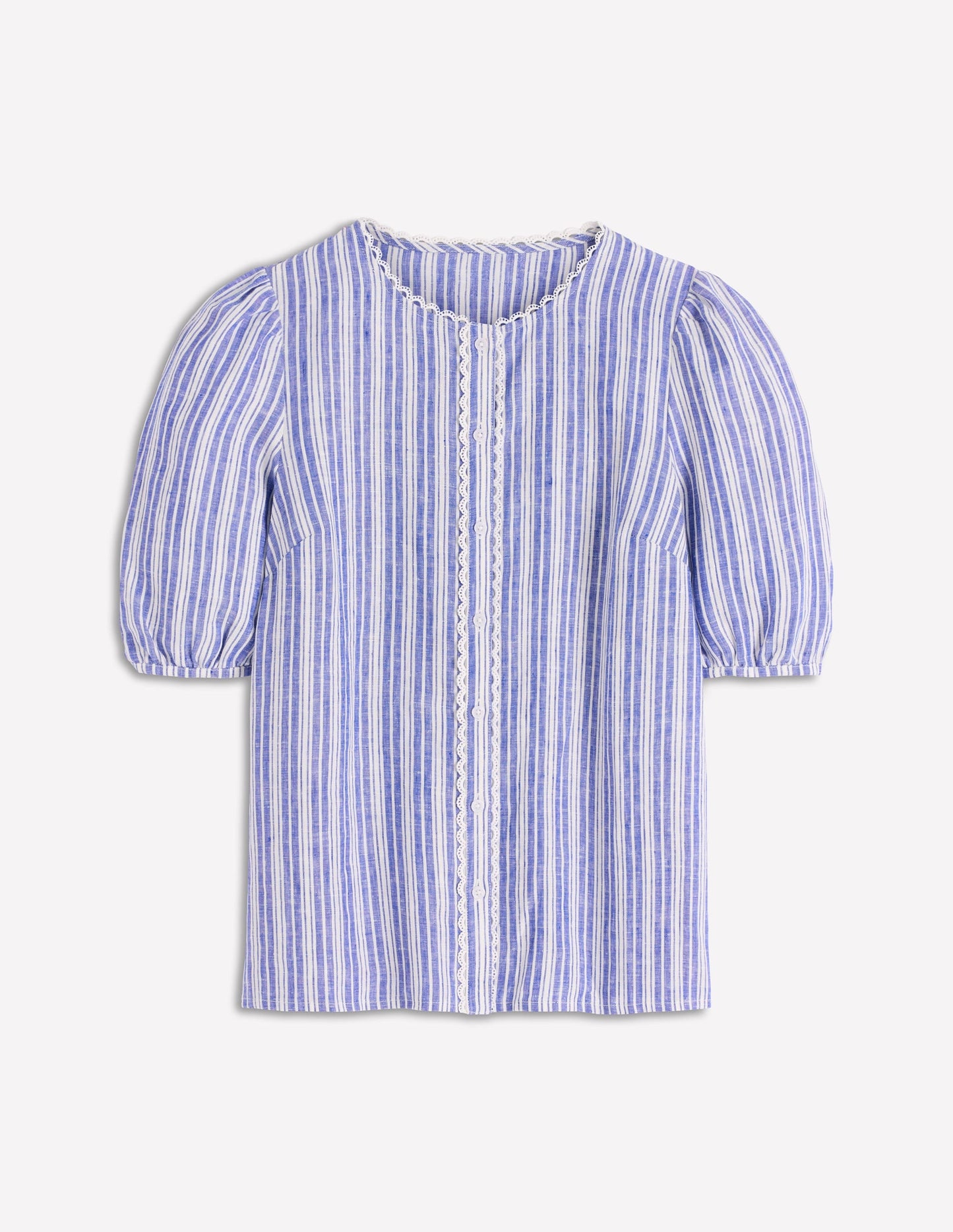 Leah Short Sleeve Linen Top-Bright Blue Varigated Stripe