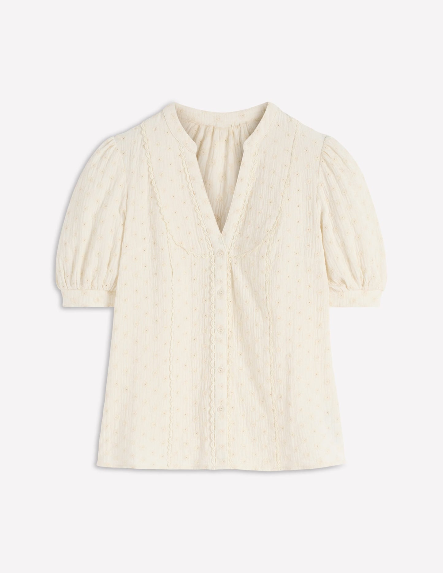 Trim Insert Double Cloth Top-Ivory Broderie