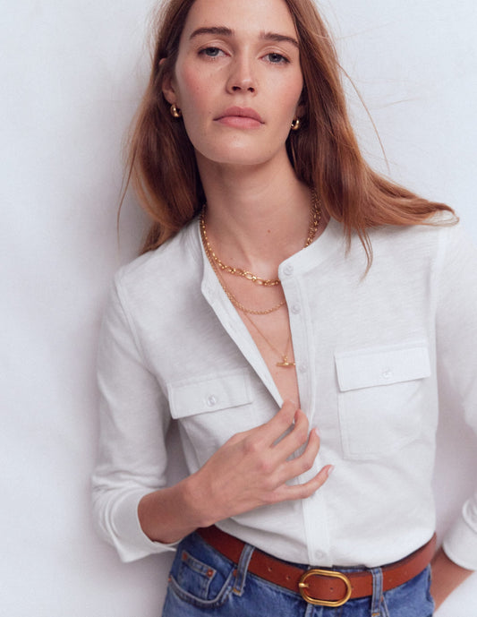 Topstitched Pocket Shirt-White