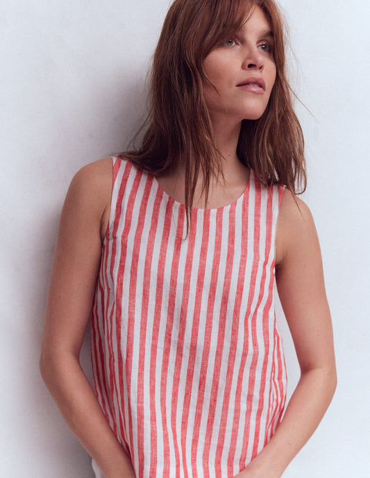 Sofia Linen Top-Bright Cherry Stripe