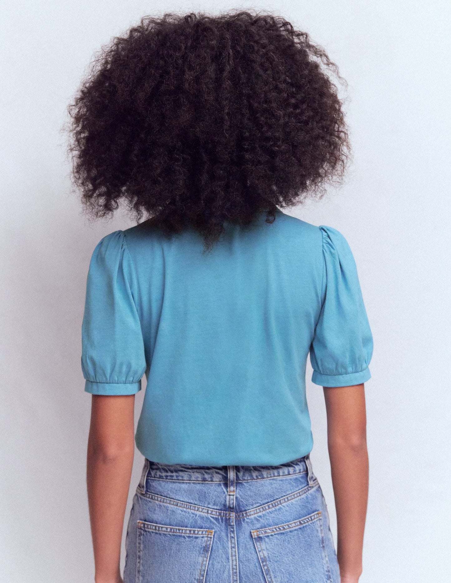 Short Sleeve Zip Collar Top-Silver Lake