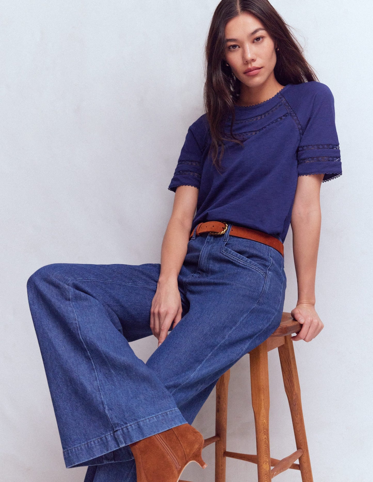 Poppy Trim Crew T-shirt-Blue Twilight
