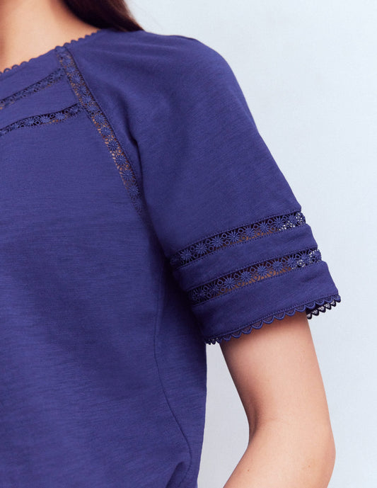 Poppy Trim Crew T-shirt-Blue Twilight