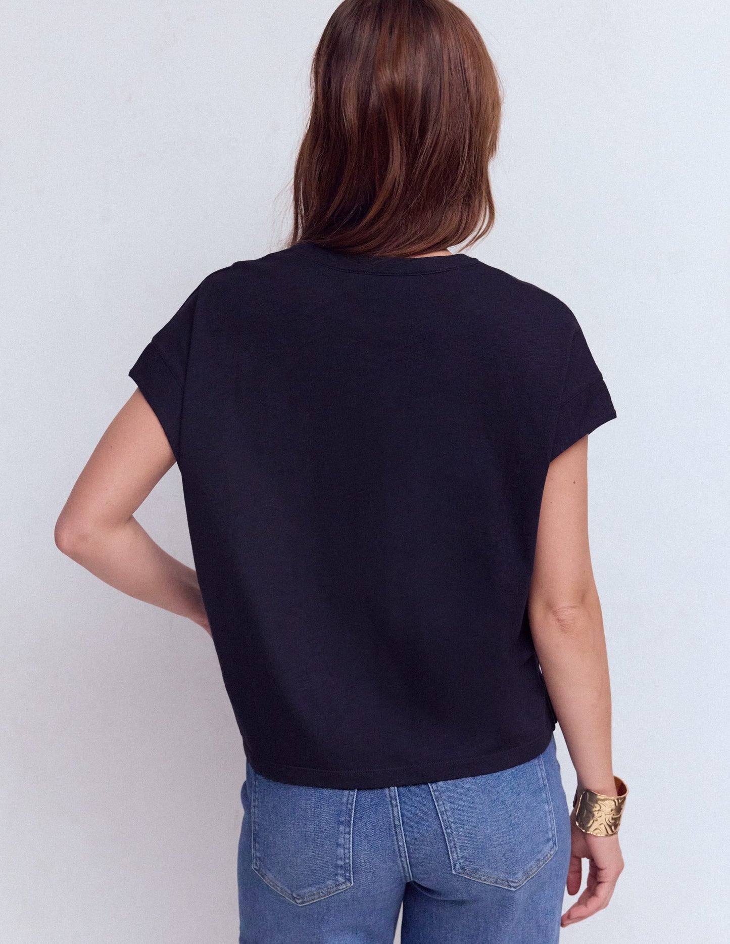 Nina Embroidered Notch T-shirt-Navy Embroidery