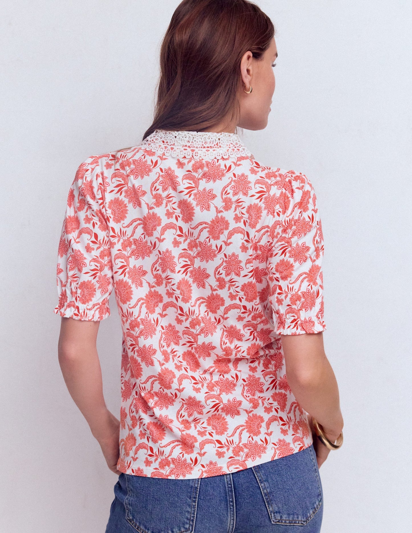 Nessa Broderie Collar Blouse-Pink Floral