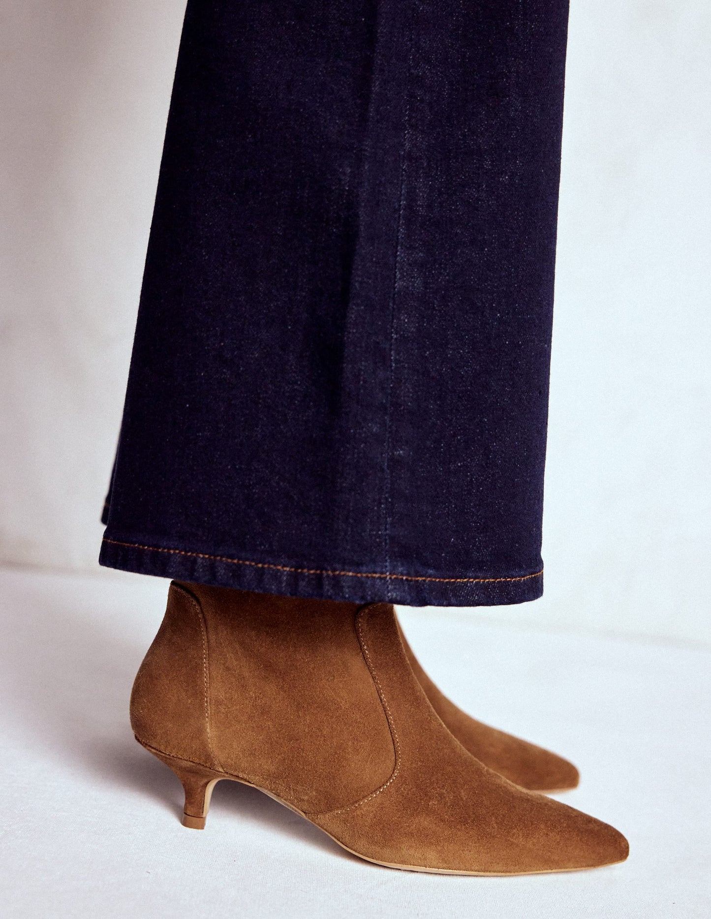Isobel Kitten Heel Ankle Boot-Cognac Suede