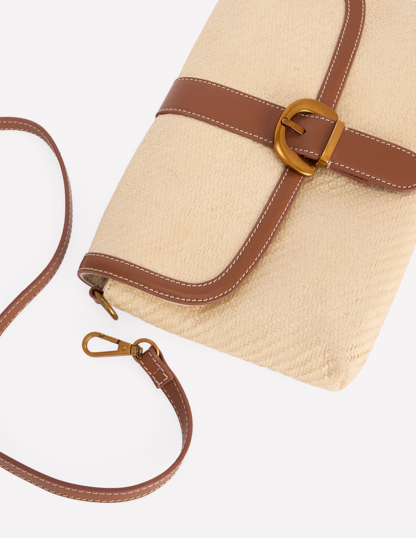 Buckle Crossbody Bag-Natural Raffia