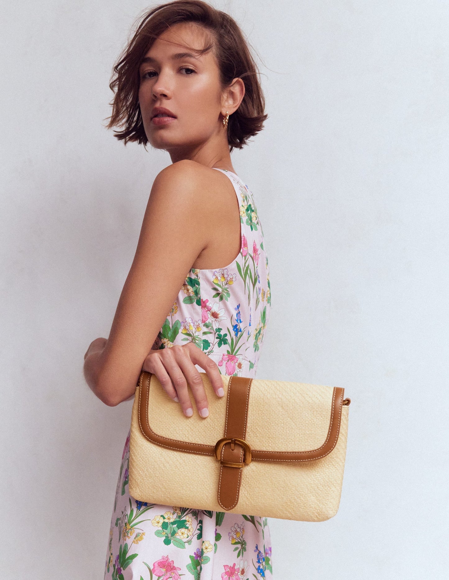Buckle Crossbody Bag-Natural Raffia