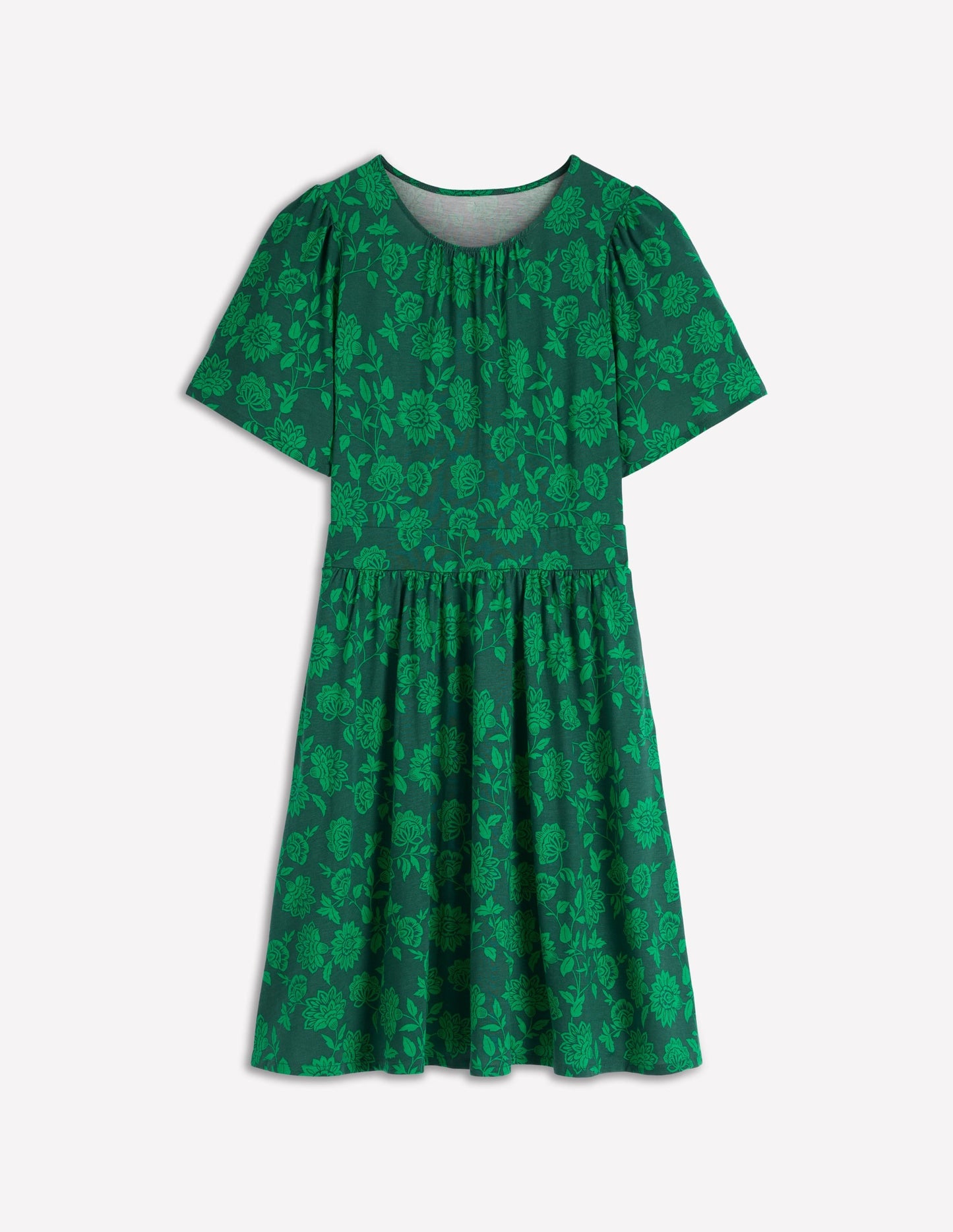 Louisa Short Jersey Dress-Midnight Teal, Floral Frenzy