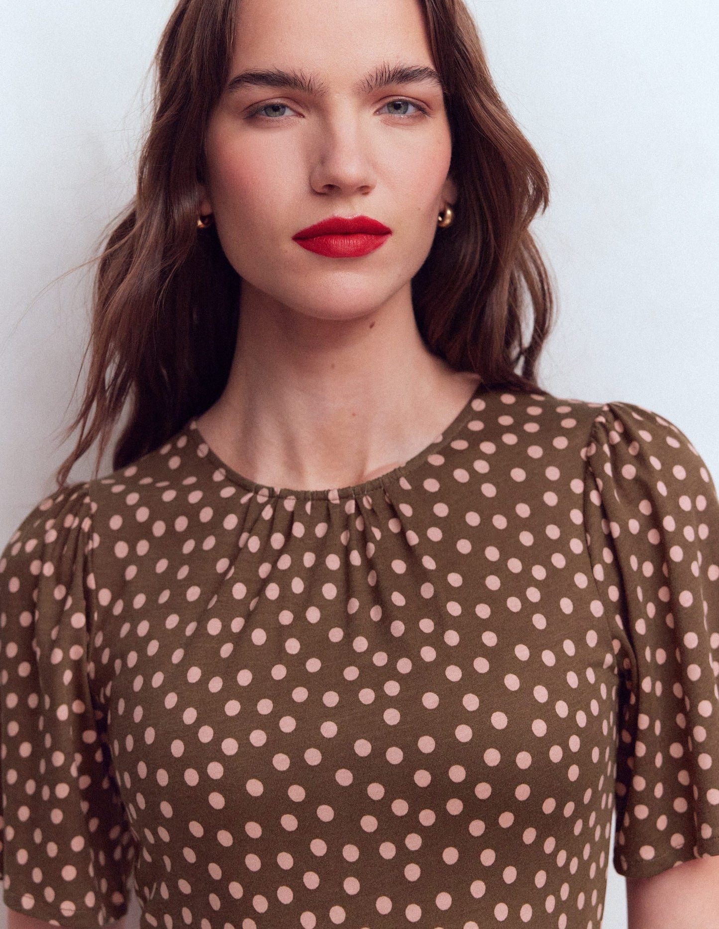 Louisa Short Jersey Dress-Raw Umber, Painted Dot