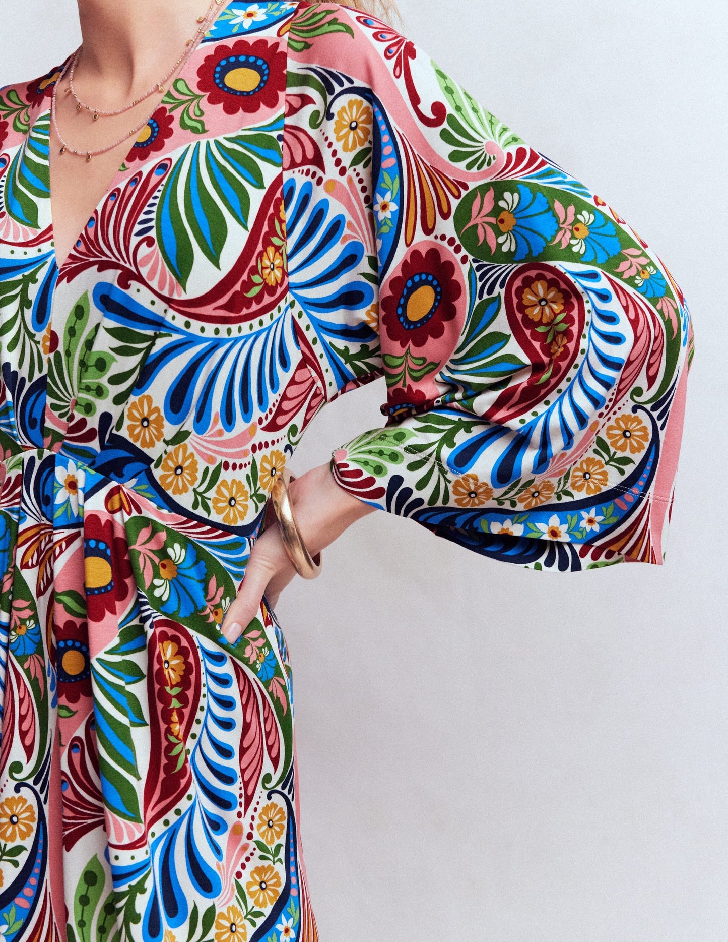 Nell Kimono Midi Jersey Dress-Multi, Enchanted Paisley
