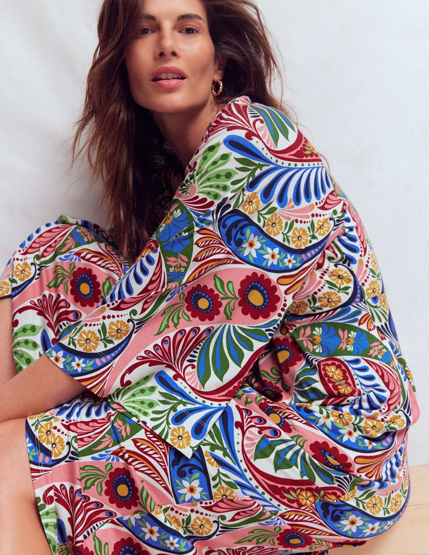 Nell Kimono Midi Jersey Dress-Multi, Enchanted Paisley