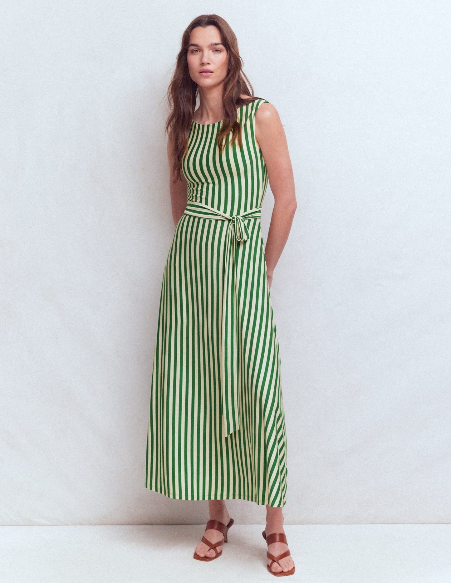 Tamsin Jersey Midi Dress-Fresh Green and Ivory Stripe