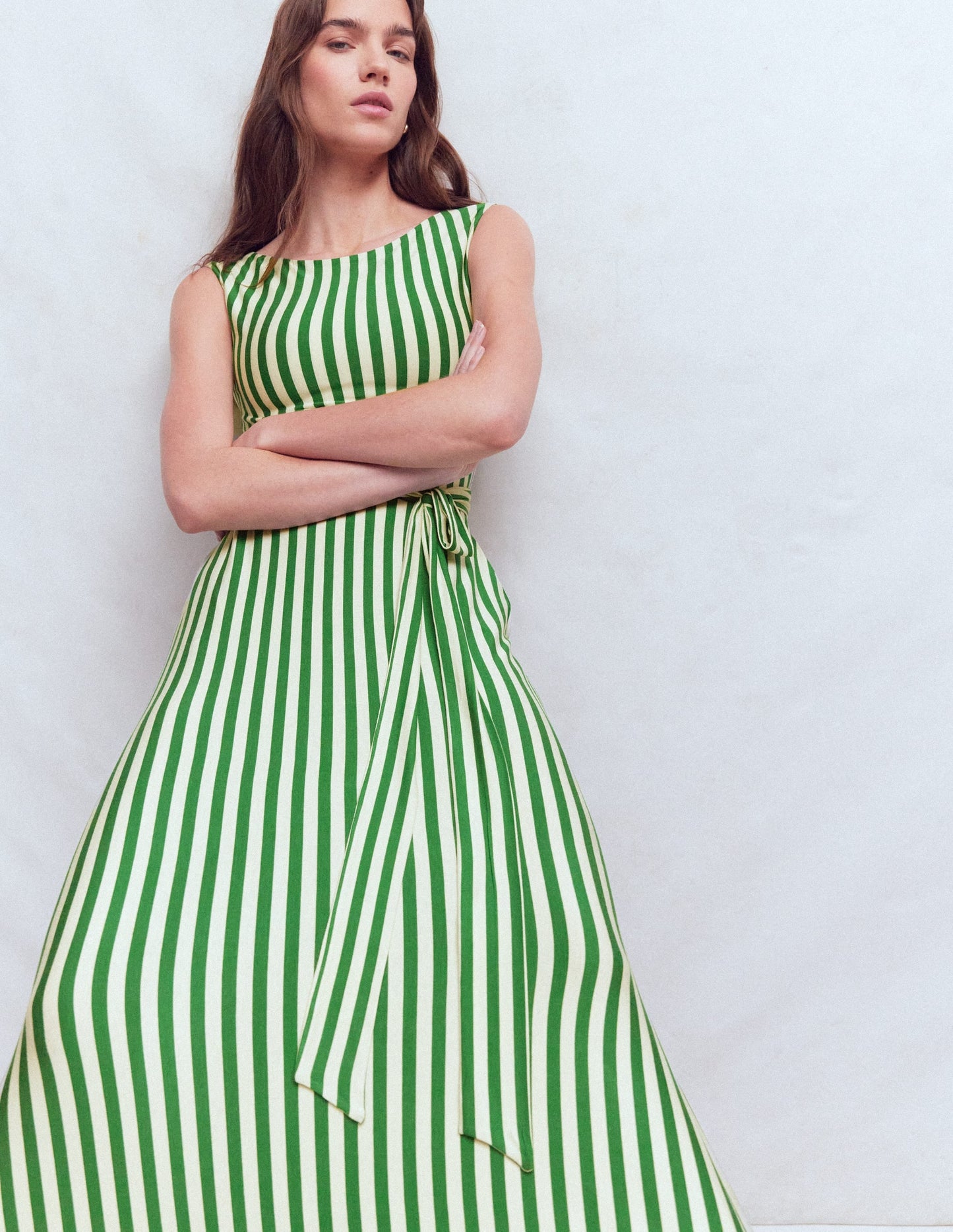 Tamsin Jersey Midi Dress-Fresh Green and Ivory Stripe
