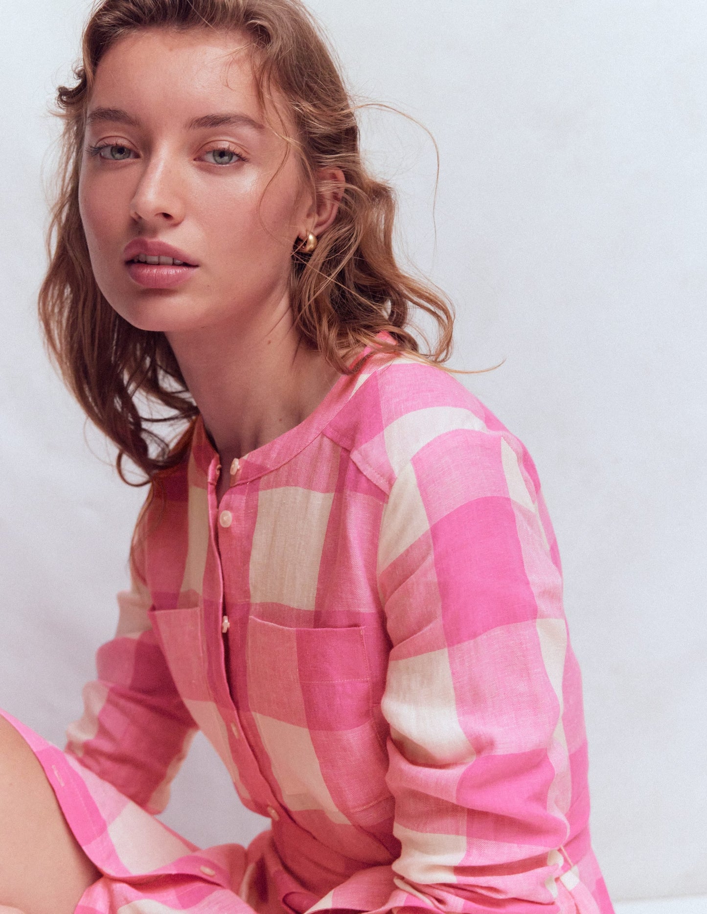 Mollie Linen Midi Dress-Pink Punch Gingham