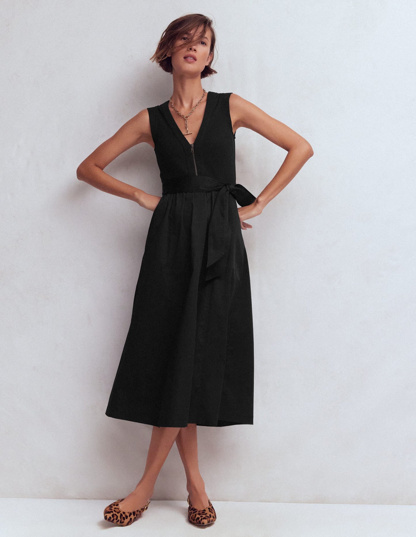 Zip-front Mix Media Dress-Black