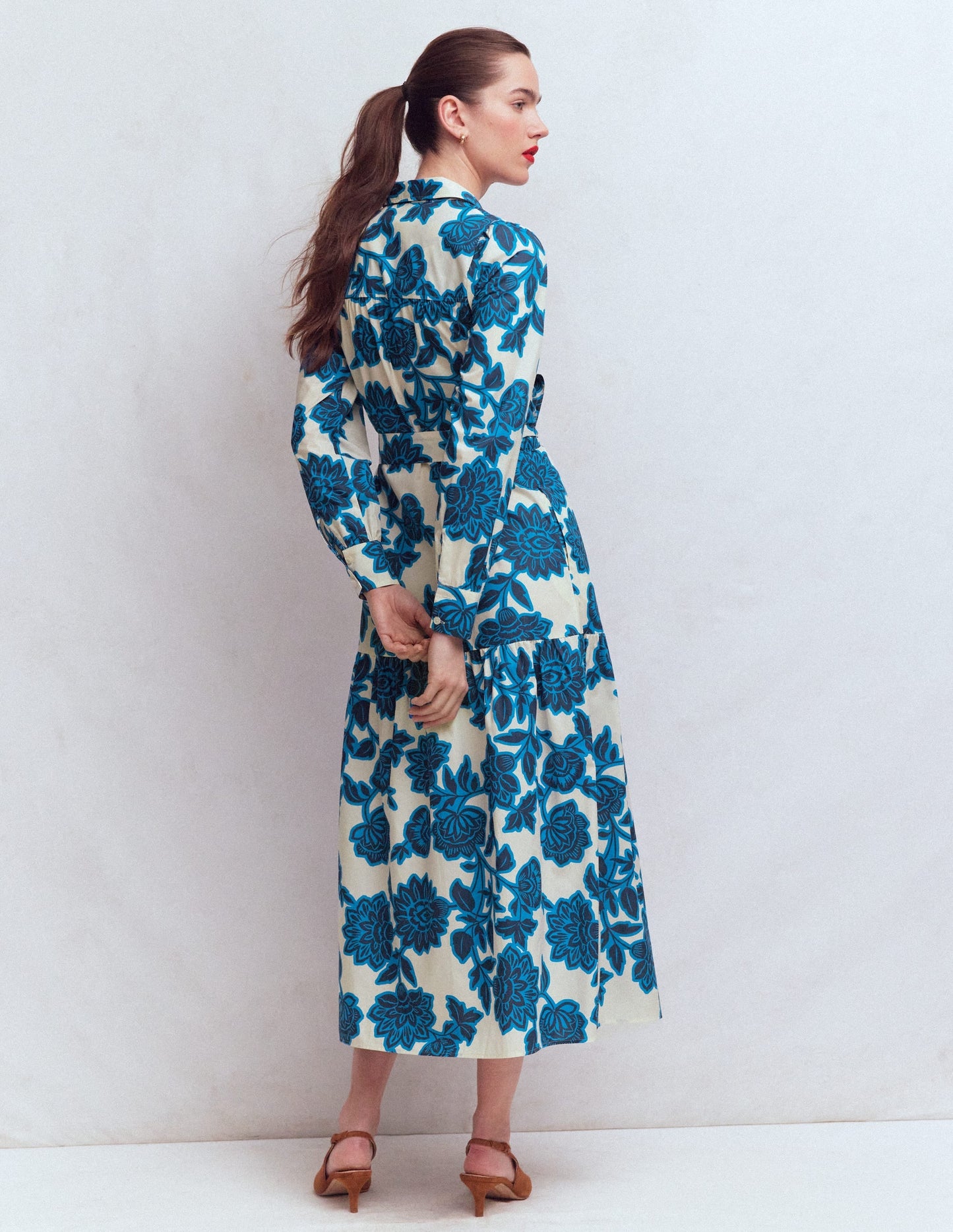 Ellie Cotton Maxi Shirt Dress-Ivory Floral Frenzy