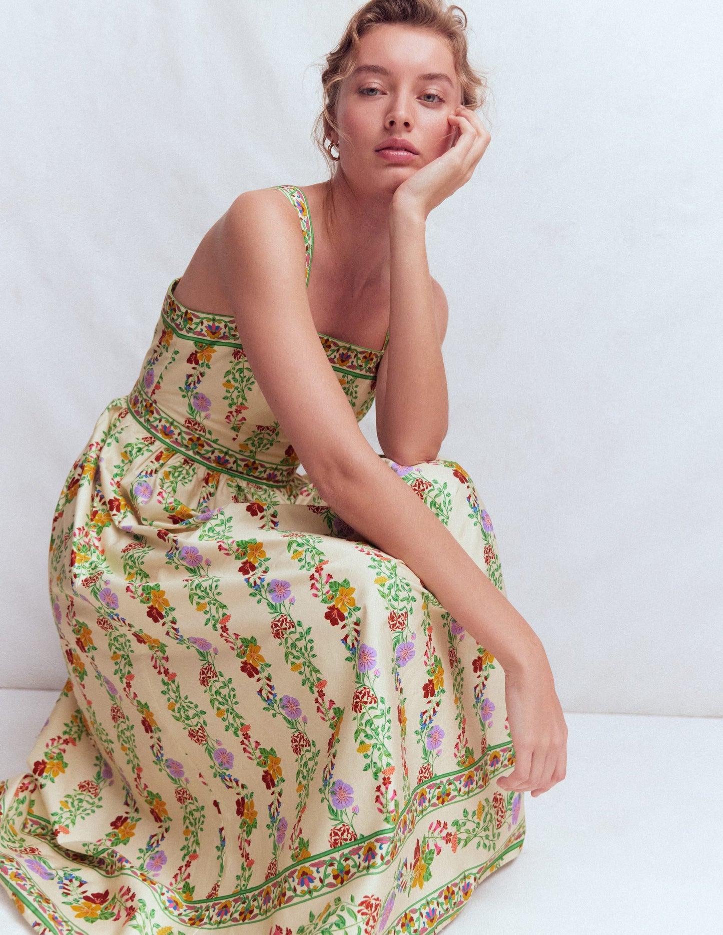 Square Neck Occasion Dress-Ivory, Blossom Trail