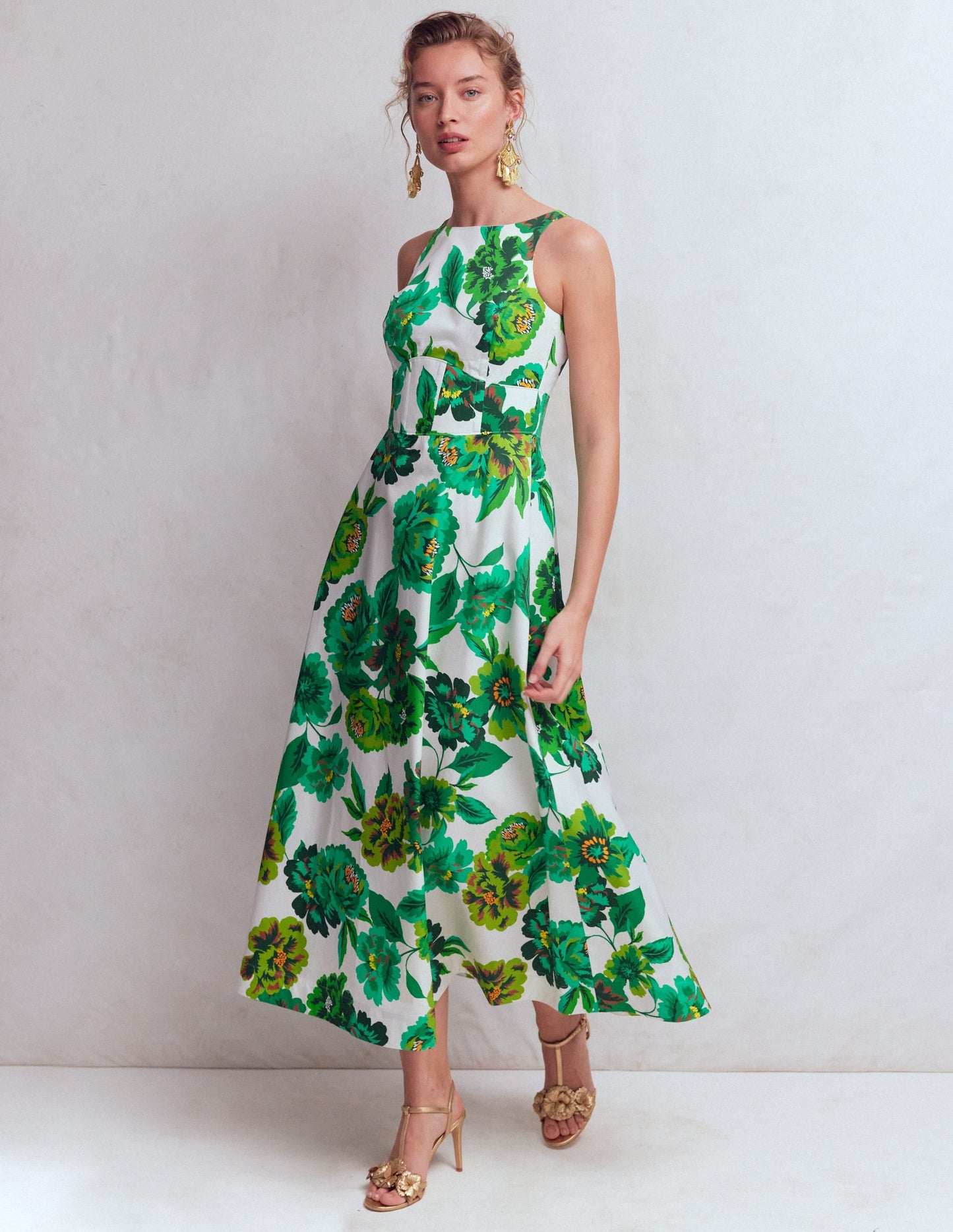 Silvia Boned Bodice Maxi Dress-Green Opulent Blossom