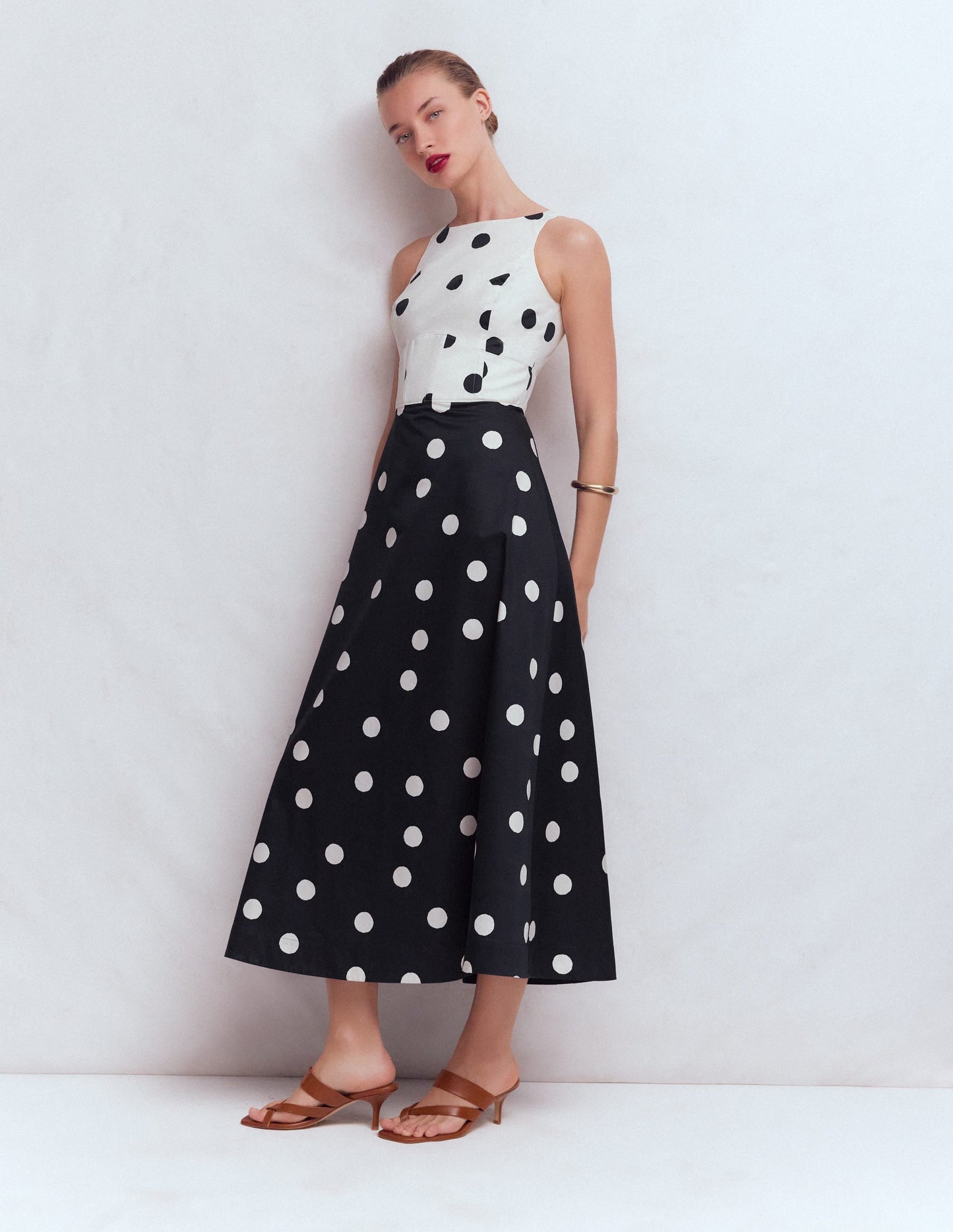 Silvia Boned Bodice Maxi Dress-French Navy Painted Spaced Dot