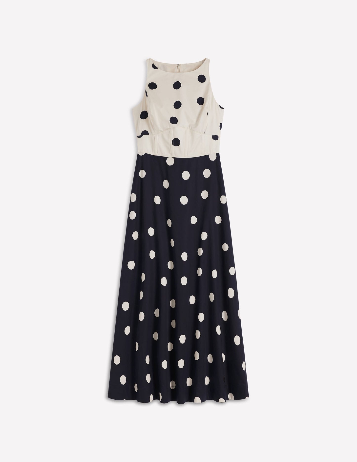 Silvia Boned Bodice Maxi Dress-French Navy Painted Spaced Dot