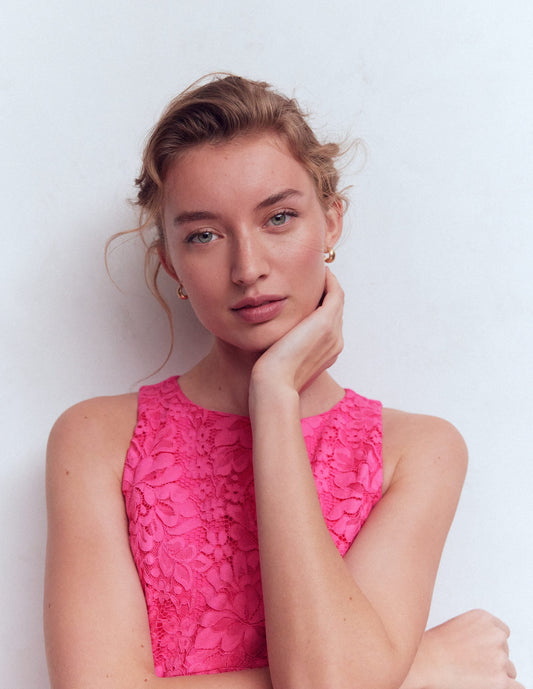 Silvia Boned Bodice Maxi Dress-Pink Punch Lace