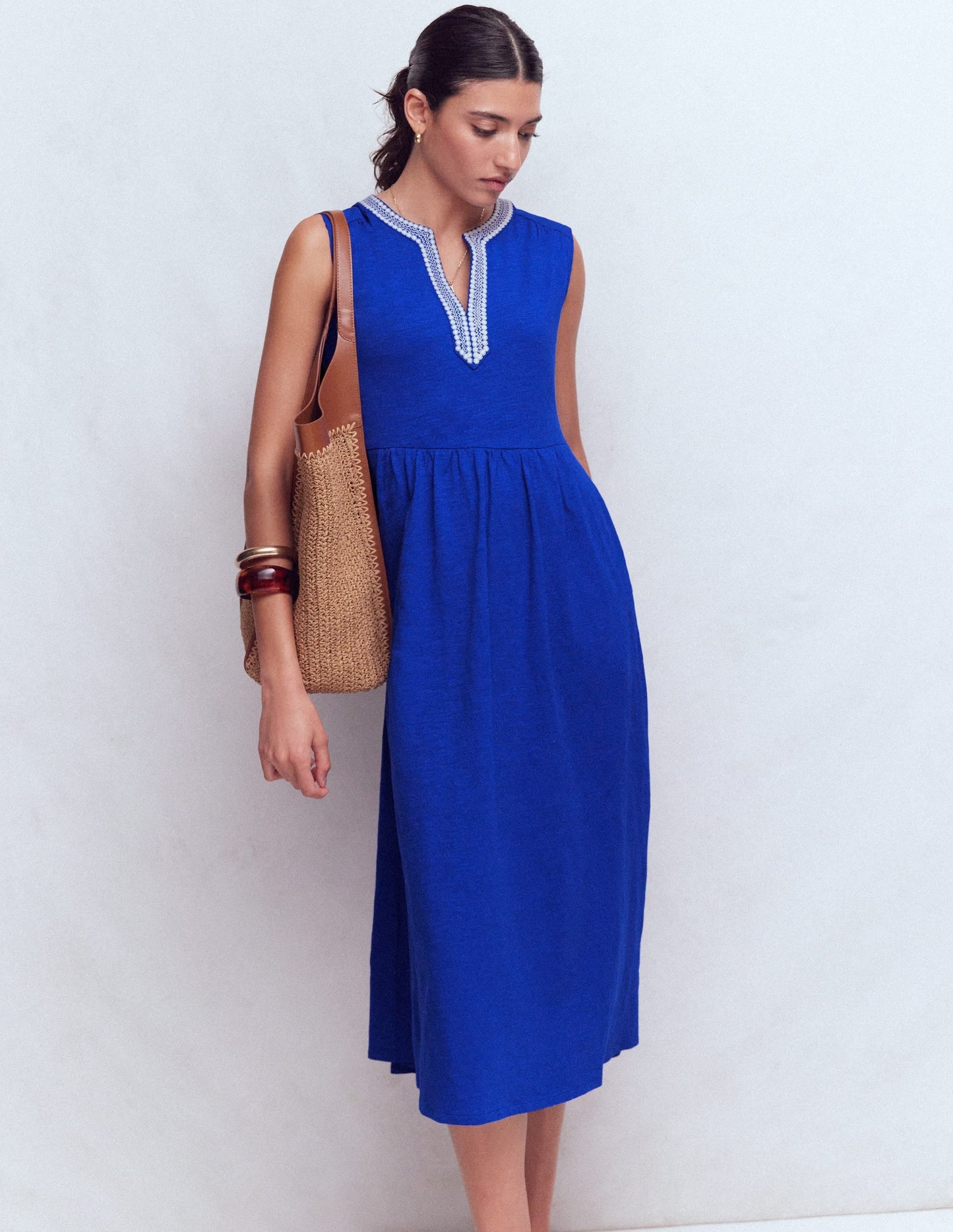 May Jersey Midi Dress-Bright Blue