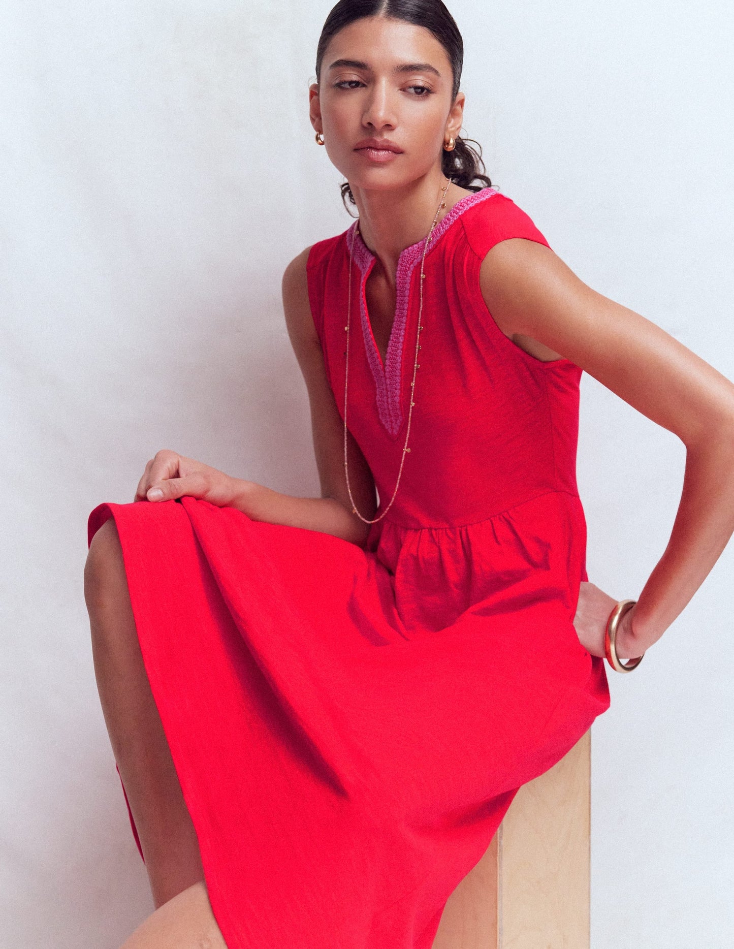 May Jersey Midi Dress-Poppy Red