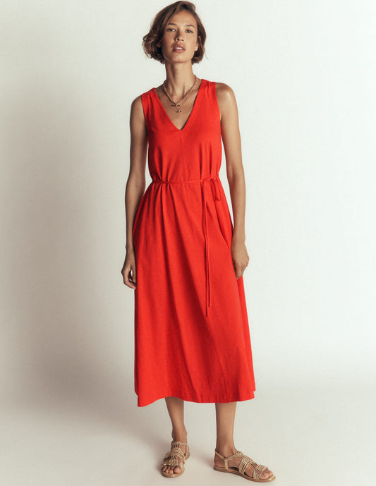 Mia V-neck Jersey Midi Dress-Firecracker Red