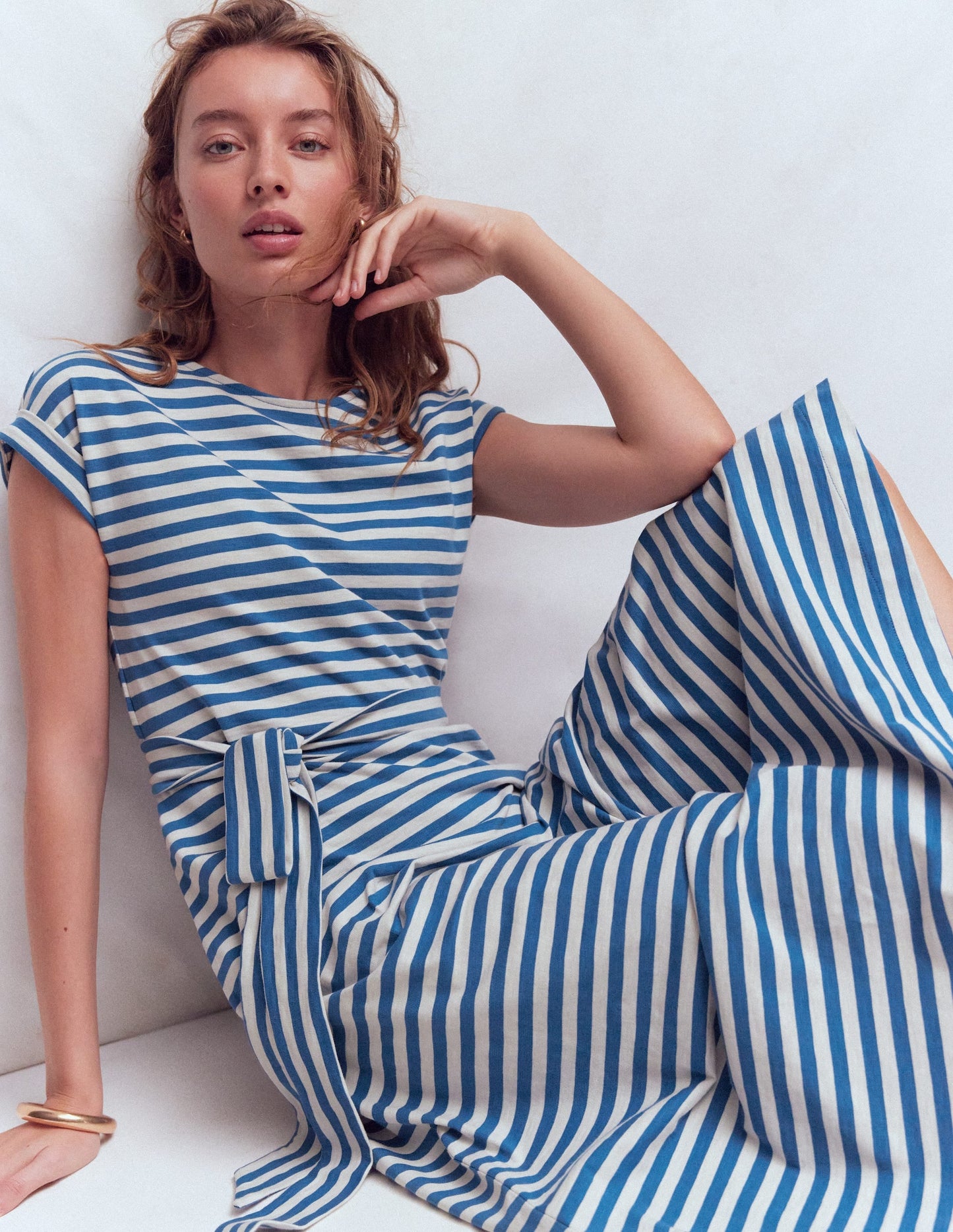 Eve Jersey Midi Dress-Blue and Ivory Stripe