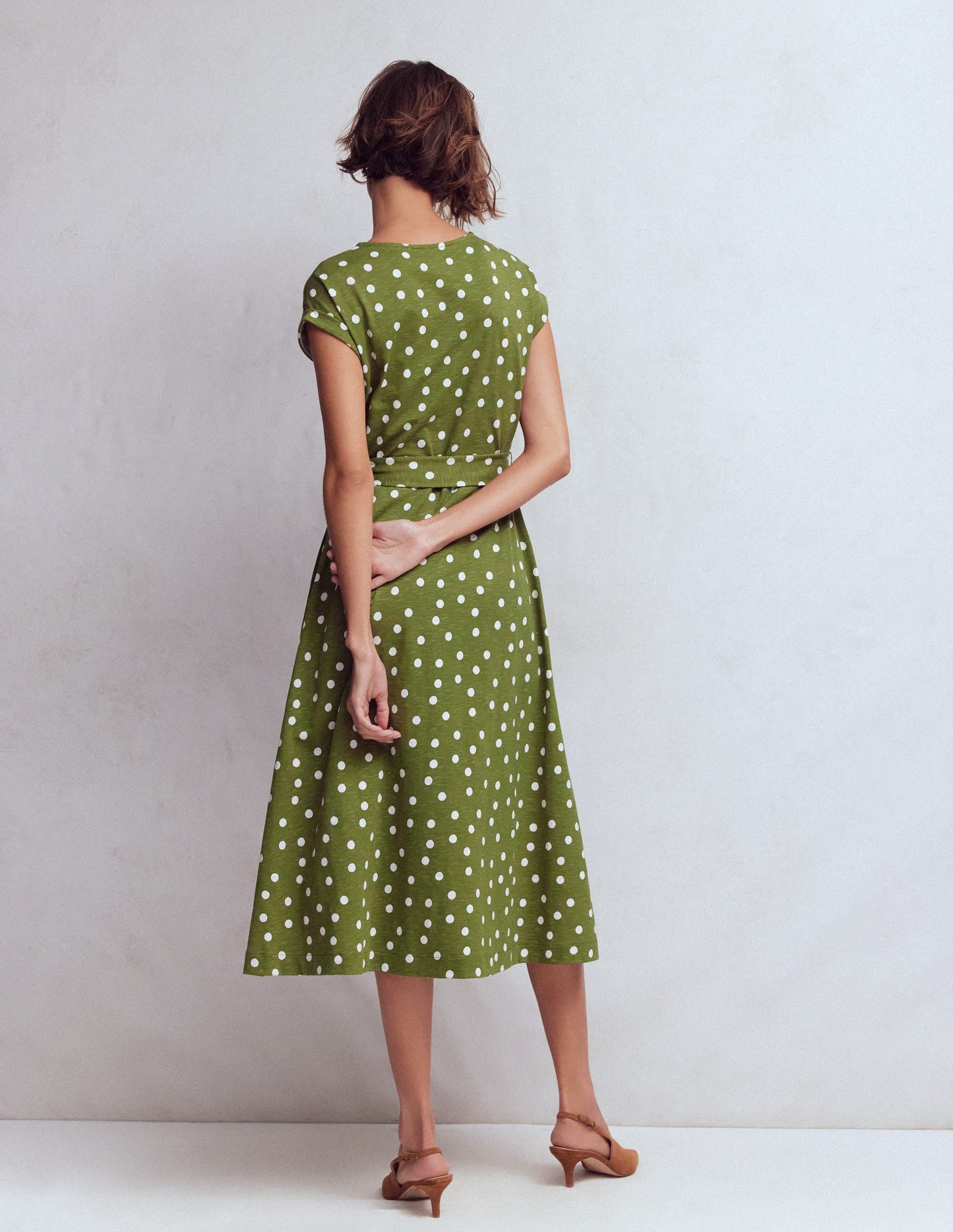 Eve Jersey Midi Dress-Olive, Painted Dot Spaced